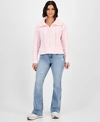 Hippie Rose Juniors' Chenille Cable-Knit Half-Zip Sweater