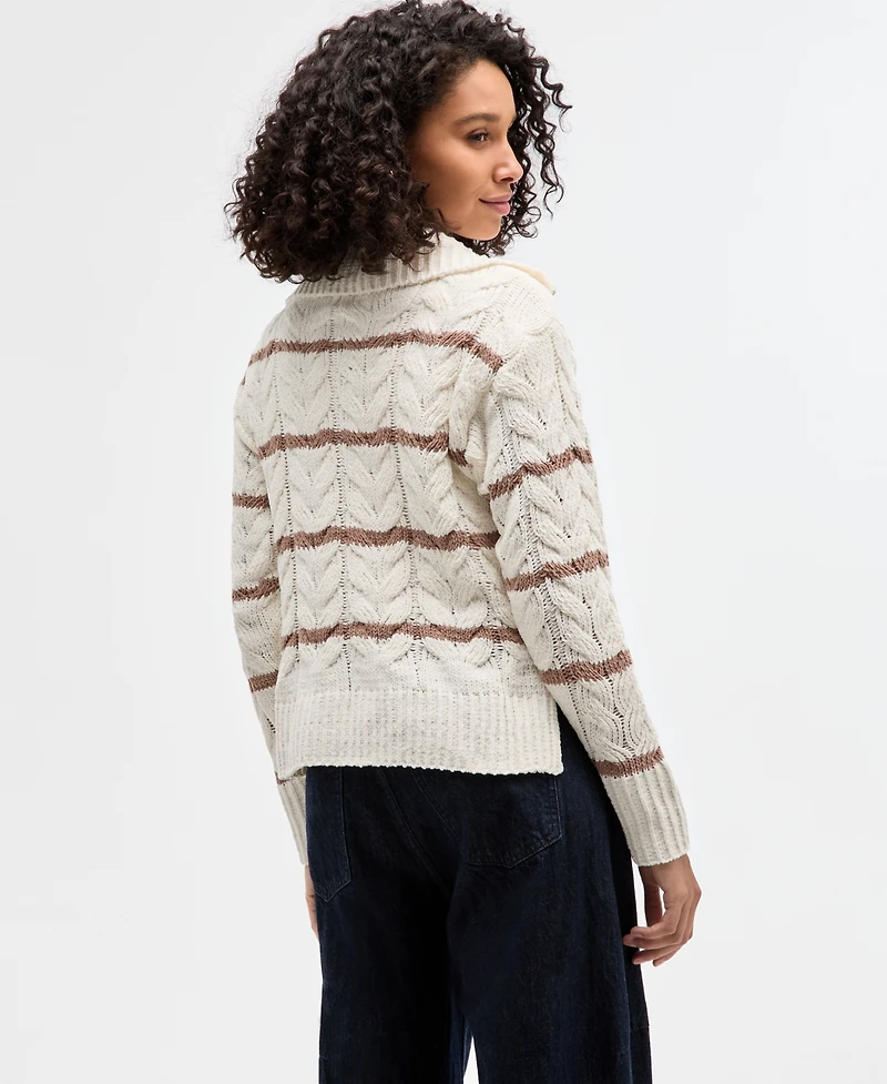 Hippie Rose Juniors' Chenille Cable-Knit Half-Zip Sweater
