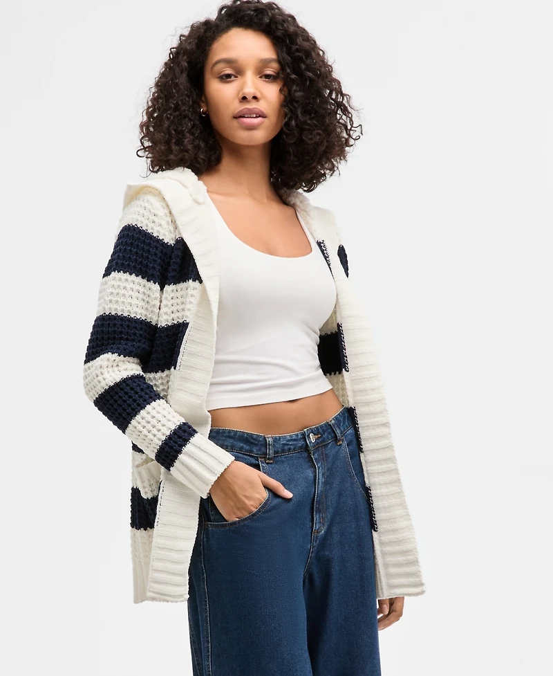 Madden Girl Juniors' Sherpa-Lined Striped Open Cardigan