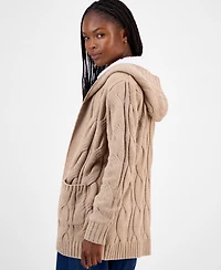 Madden Girl Juniors' Sherpa-Lined Cable-Knit Open Cardigan
