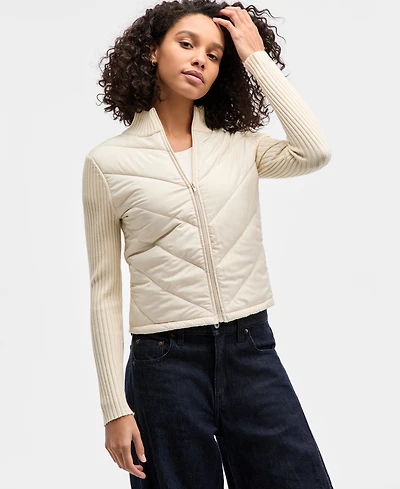 Madden Girl Juniors' Quilted-Front Full-Zip Cardigan