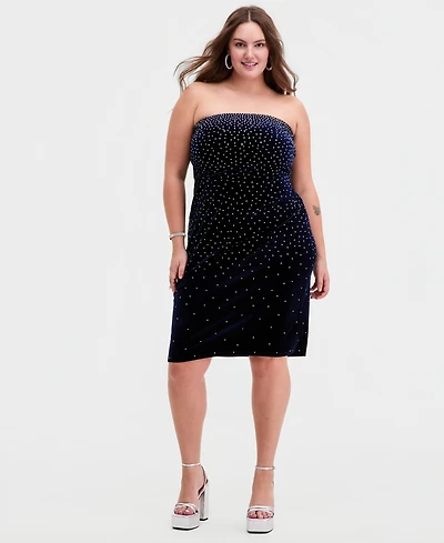 B Darlin Trendy Plus Strapless Rhinestone Dress
