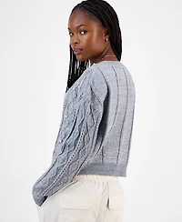 Madden Girl Juniors' Cable-Knit Faux-Pearl Crewneck Sweater