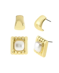 Steve Madden Faux Cultivated Pearl Button Stud Earring Set