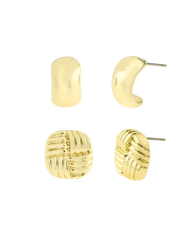 Steve Madden Gold Vintage Ribbed Stud Huggie Duo Earring Set