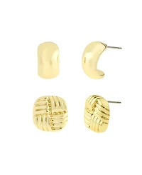 Steve Madden Gold Vintage Ribbed Stud Huggie Duo Earring Set