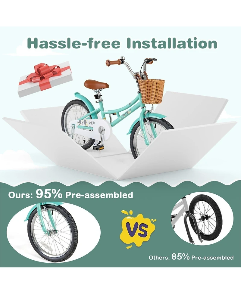 Akiudex Kids Bike with Training Wheels, Basket and Bell for Ages 4-8, 16 or 18 Inch