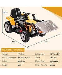 Akiudex 12V Kids Ride-On Excavator with Remote Control and Adjustable Arm