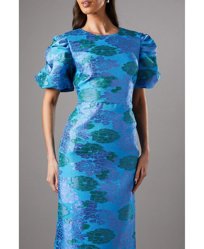 Coast Women's Jacquard Floral Puff Sleeve Midi Dress