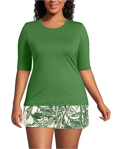 Lands' End Women's Plus SunShade Upf 50 Elbow Sleeve Relaxed Rash Guard
