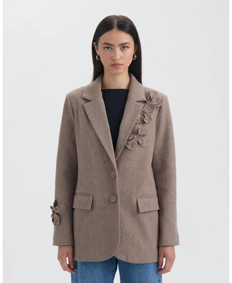 Nvlt Women's Blazer with 3D Flowers and Embroidery