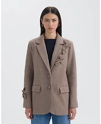 Nvlt Women's Blazer with 3D Flowers and Embroidery