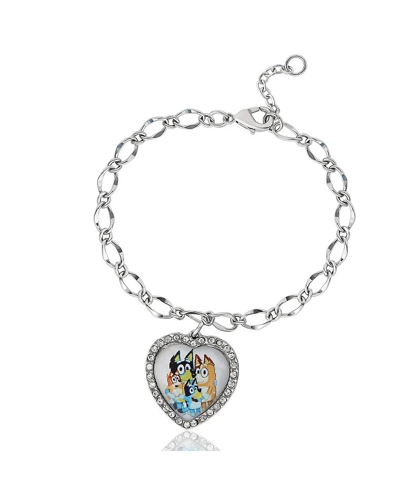 Bluey Heart Pendant Chain Bracelet - Silver Tone