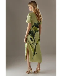Warehouse Women's Placement Print Crinkle Midi Satin Dress