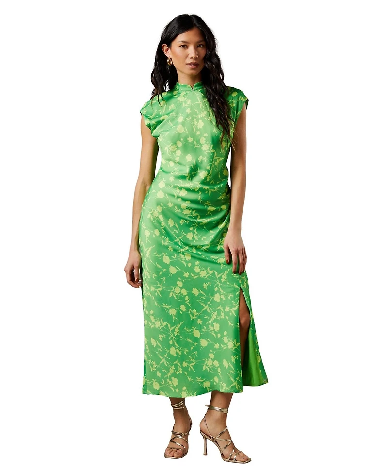 Warehouse Women's Crinkle Satin Button Side Midi Dress