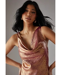 Warehouse Women's Metallic Lame Cowl Neck Maxi Dress