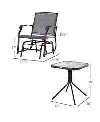 Flynama 3 Piece Outdoor Glider Chair with Coffee Table Bistro Set, 2 Patio Rocking Swing Chairs with Breathable Sling Fabric, Glass Tabletop, for Back