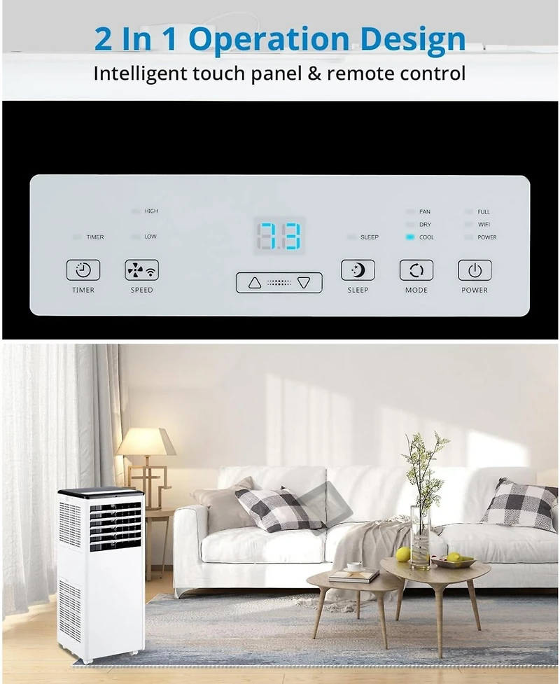Gaomon 8,000 Btu Portable Ac - 3-in-1 Cooling, Fan & Dehumidifier, Smart Unit with Led Display, Remote Control, Timer & Installation Kit