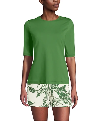 Lands' End Women's Long Torso SunShade Upf 50 Elbow Sleeve Relaxed Rash Guard