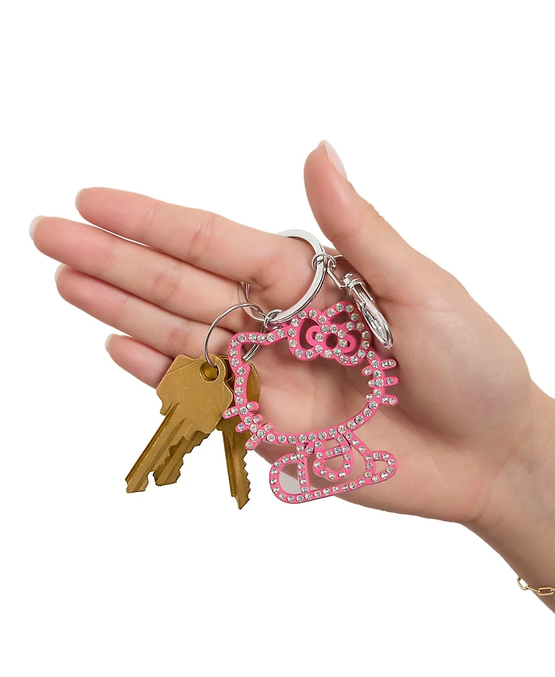 Hello Kitty Pink Silhouette Outline Crystal Keychain
