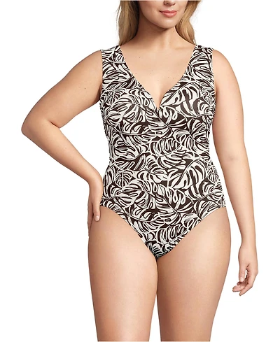 Lands' End Women's Plus Sculpting Suit Sweetheart V-Wire High Leg One Piece Swimsuit