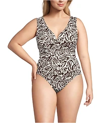 Lands' End Women's Plus Sculpting Suit Sweetheart V-Wire High Leg One Piece Swimsuit