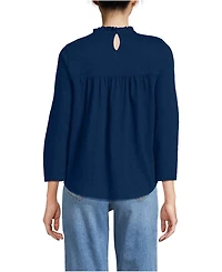Lands' End Women's 3/4 Sleeve Cotton Slub Lace Trim Top