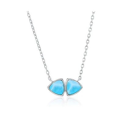 Caribbean Treasures Sterling Silver, Double Triangle Larimar Necklace
