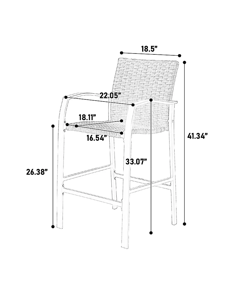 Flynama 3 Pieces Outdoor Bar Stools Set,Rattan Bar Chairs,with glass table top, Wicker Bar Stools for Backyard, Garden, Pool, Balcony and Deck, Brown