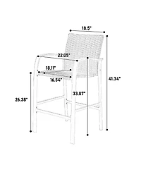 Flynama 3 Pieces Outdoor Bar Stools Set,Rattan Bar Chairs,with glass table top, Wicker Bar Stools for Backyard, Garden, Pool, Balcony and Deck, Brown