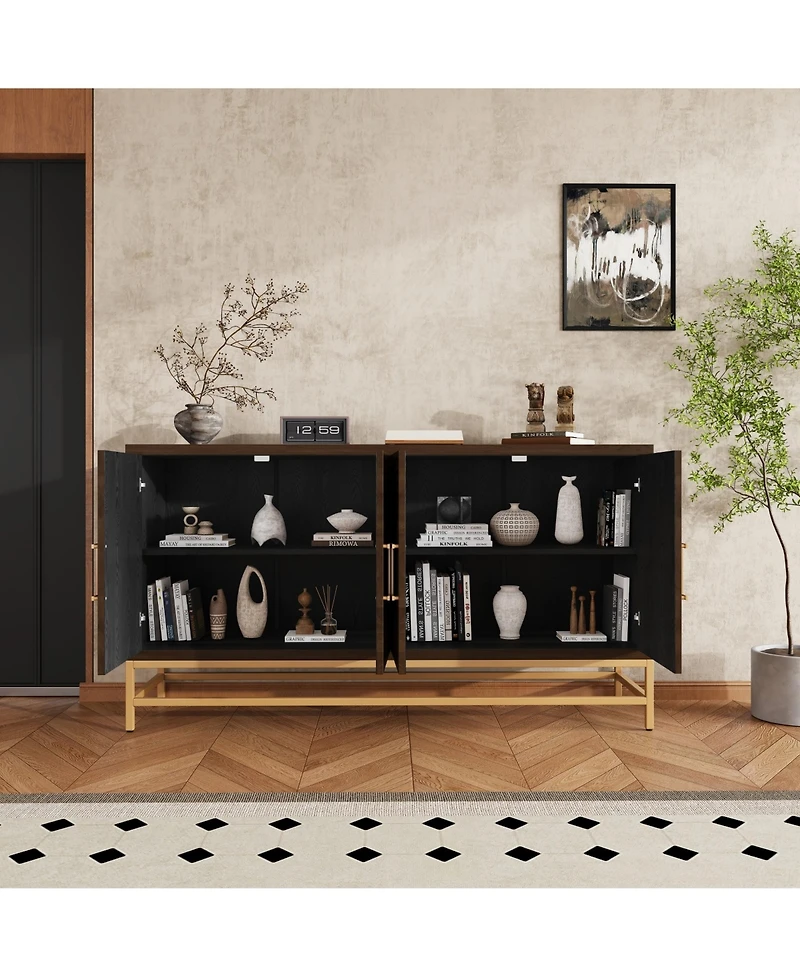 Retro Style Sideboard with Adjustable Shelves, Rectangular Metal Handles and Legs for Kitchen, Living room, Dining Room
