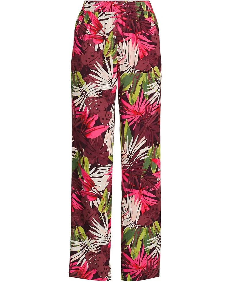 Lands' End Women's Petite Rayon High Rise Wide Leg Pants - Set Bottom