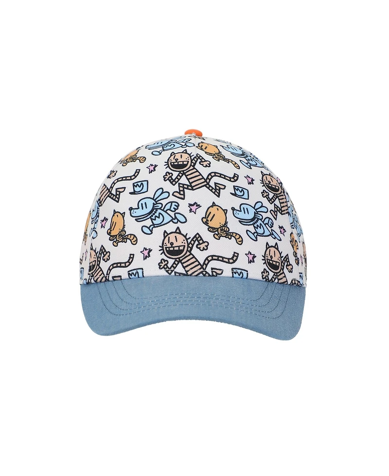Dog Man Girls All-Over Character Print Youth White Traditional Adjustable Hat