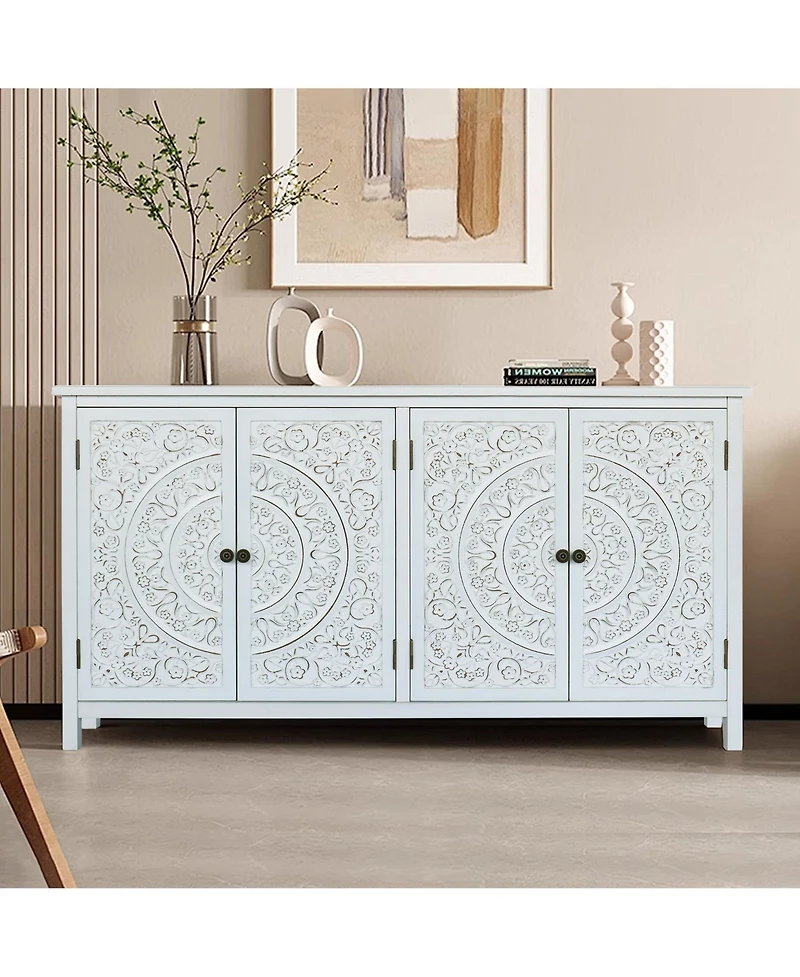 Casainc 60" White Accent Storage Cabinet with 4 Doors