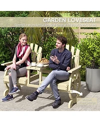 Outsunny Wooden Garden Bench with Table, 2-Seat Outdoor Bench