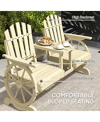 Outsunny Wooden Garden Bench with Table, 2-Seat Outdoor Bench