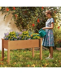 Gymax Raised Garden Bed Elevated Fir Wood Planter Box w/ Drain Hole Garden Planter