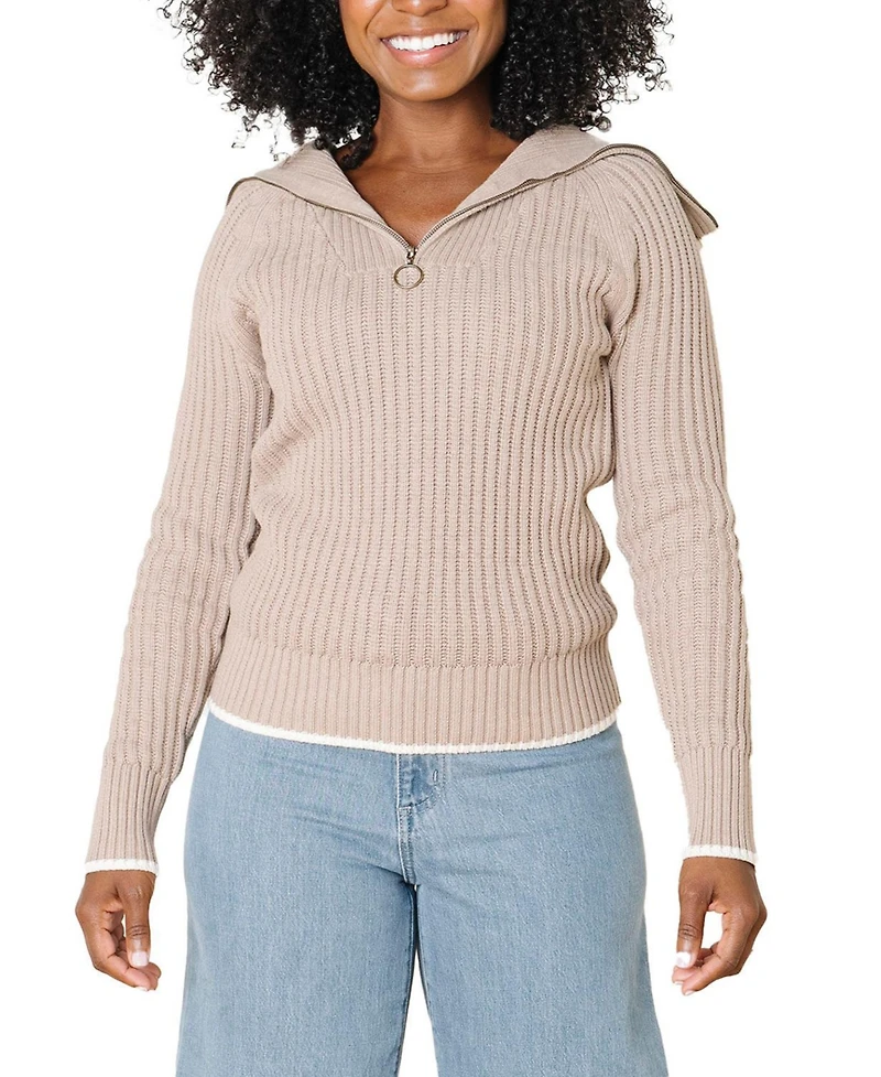 Hope & Henry Women's Organic Raglan Half Zip Sweater