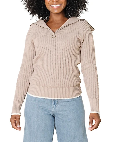 Hope & Henry Women's Organic Raglan Half Zip Sweater