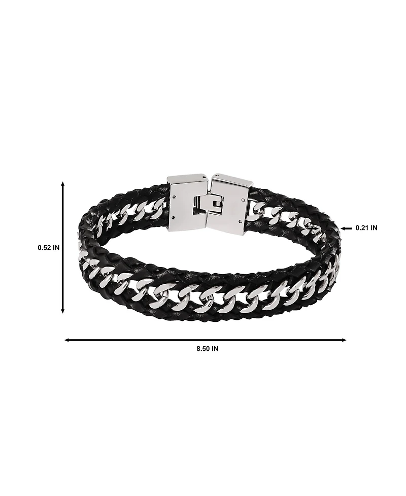 Lucky Brand Braided Leather and Chain Overlay Bracelet