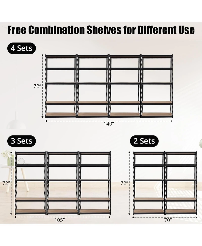 gaomon Heavy Duty Storage Shelves, 5-Tier Adjustable Garage Shelving Unit, Metal Storage Utility Rack Shelf for Warehouse, Pantry, Kitchen, Basement,