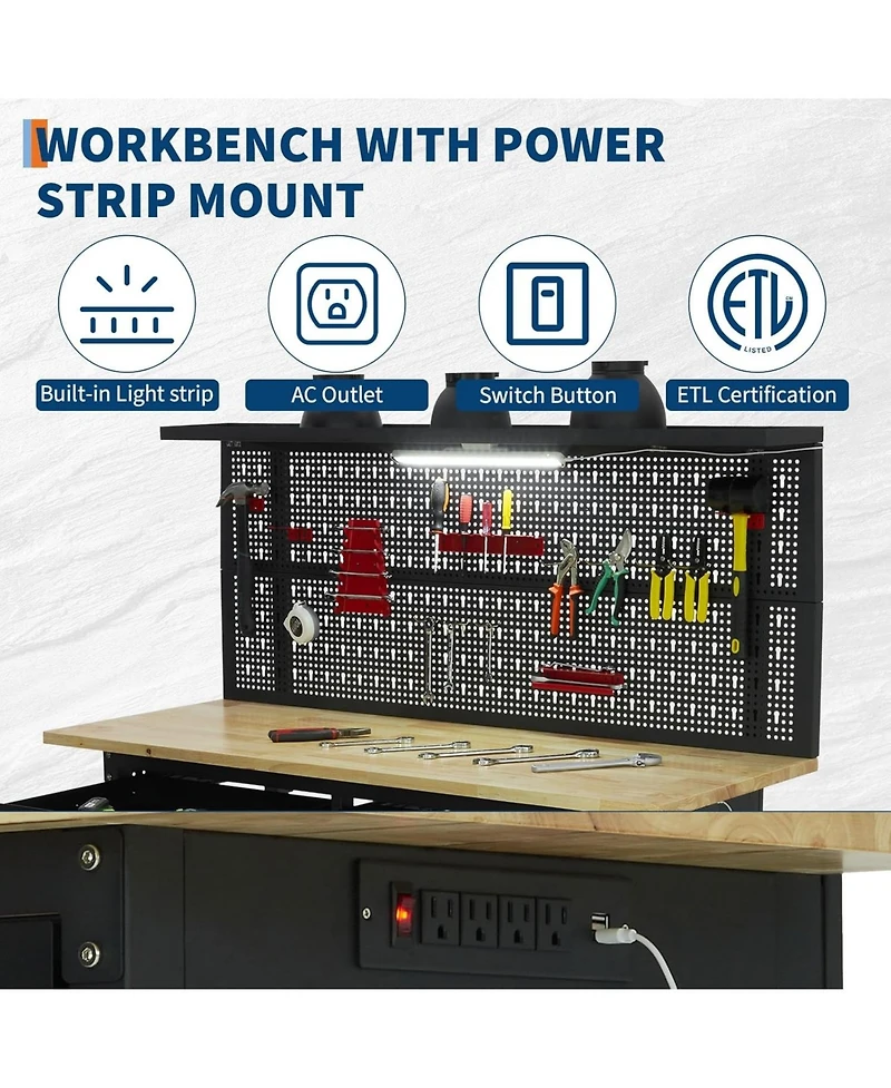 gaomon 48" Heavy Duty Workbench w/Drawers,Garage Work Bench w/Pegboard,Led Lighting System,Tool Storage,Wood Metal Work Table for Workshop Warehouse