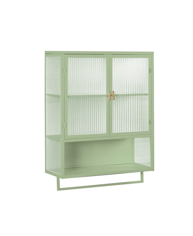Casainc 24" Wall Cabinet with Glass Doors, Open Shelf and Towel Rack for Multiple Rooms