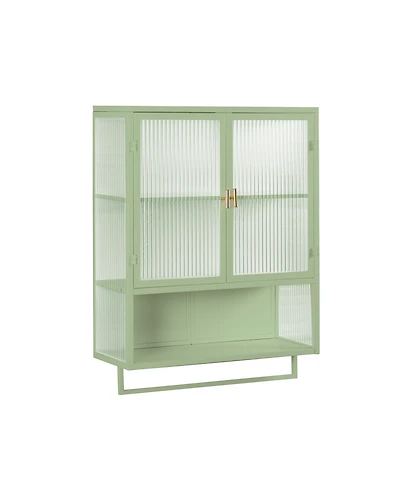 Casainc 24" Wall Cabinet with Glass Doors, Open Shelf and Towel Rack for Multiple Rooms
