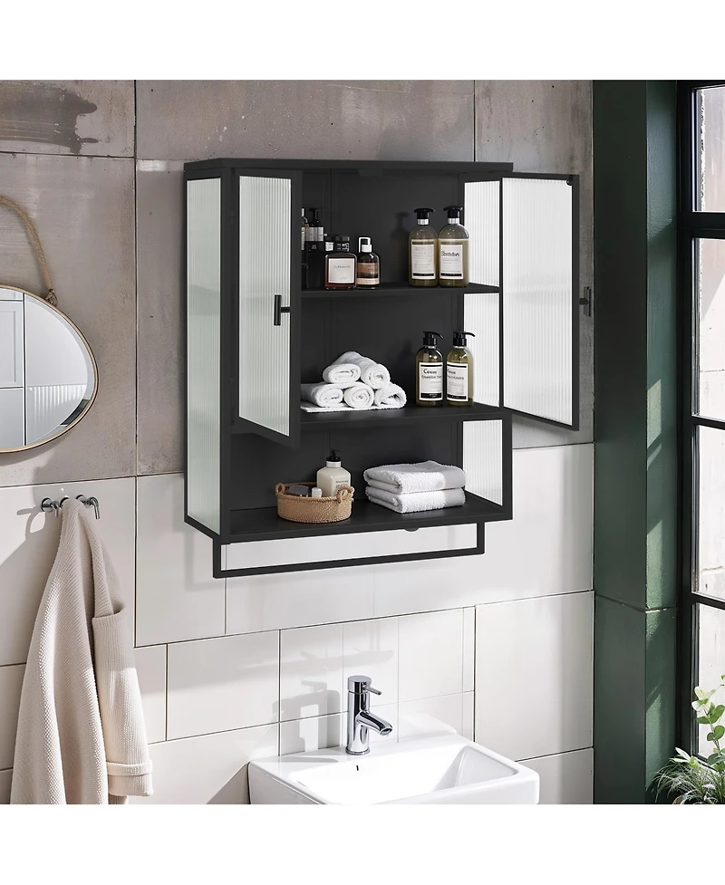 Casainc 24" Wall Cabinet with Glass Doors, Open Shelf and Towel Rack for Multiple Rooms