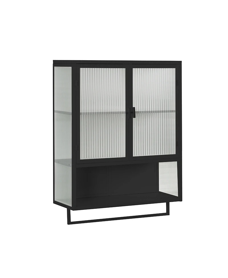 Casainc 24" Wall Cabinet with Glass Doors, Open Shelf and Towel Rack for Multiple Rooms