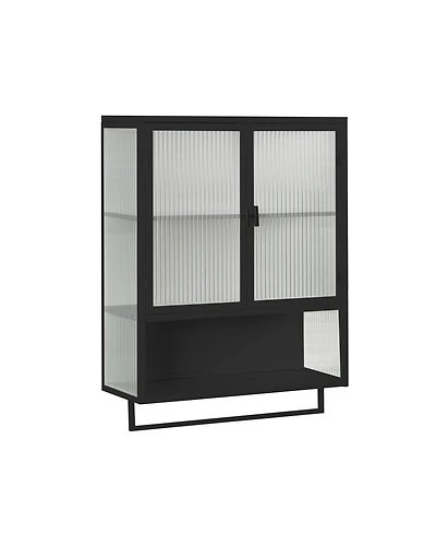 Casainc 24" Wall Cabinet with Glass Doors, Open Shelf and Towel Rack for Multiple Rooms