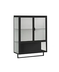 Casainc 24" Wall Cabinet with Glass Doors, Open Shelf and Towel Rack for Multiple Rooms