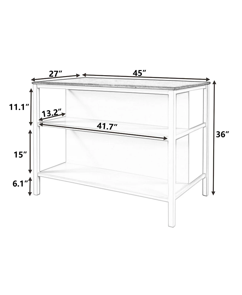 Casainc 45" Solid Wood Kitchen Island with Butcher Block and Open Shelves for Small Spaces