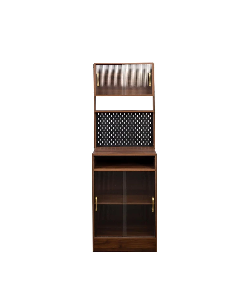 Casainc Kitchen Pantry Sideboard with Sliding Glass Doors and Countertop Storage Cabinet